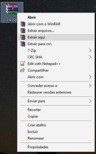 Extraia o conteúdo da extensão